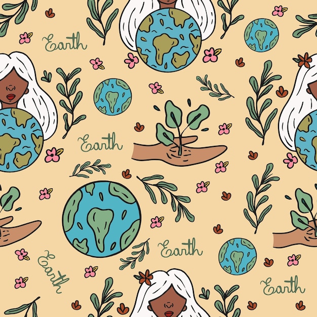 Vector seamless standard mother earth environment concept. gift paper, print, wallpaper and others