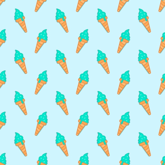 Seamless summer ice cream pattern blue background