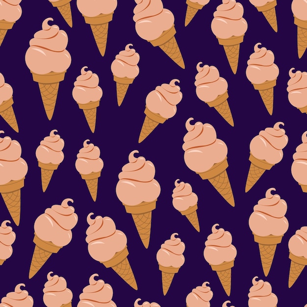 Seamless summer ice cream patternTwisted ice cream cone Hand drawn line art design for web site