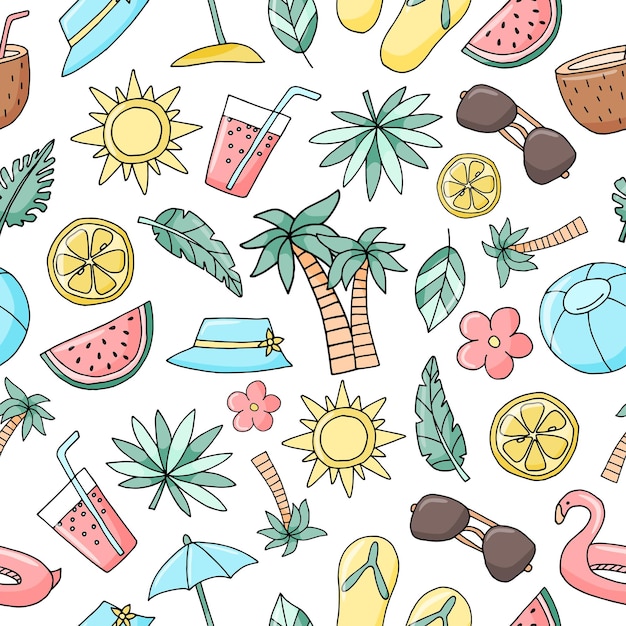 Seamless summer pattern of summer color objectsx9