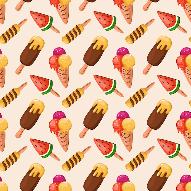 Seamless summer pattern with berry ice cream Bright seamless background for textiles and design Vector illustration