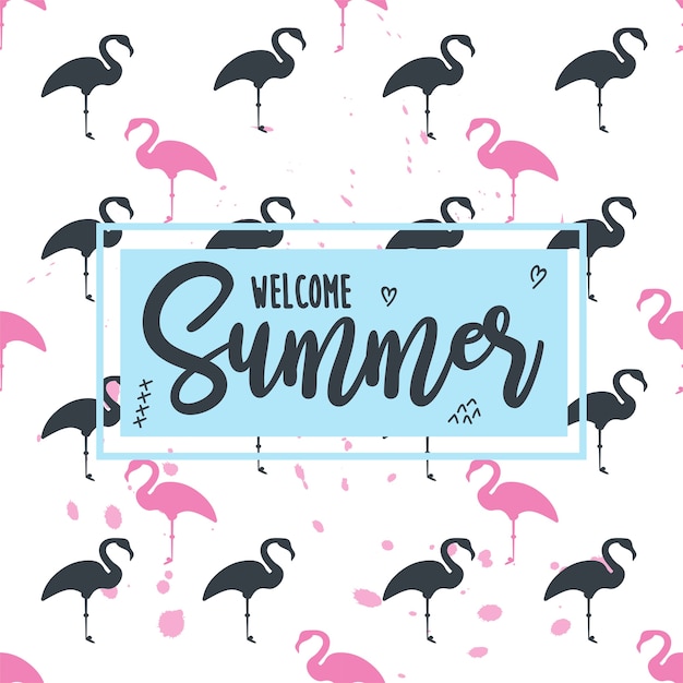 Seamless Summer Pattern with Flamingo