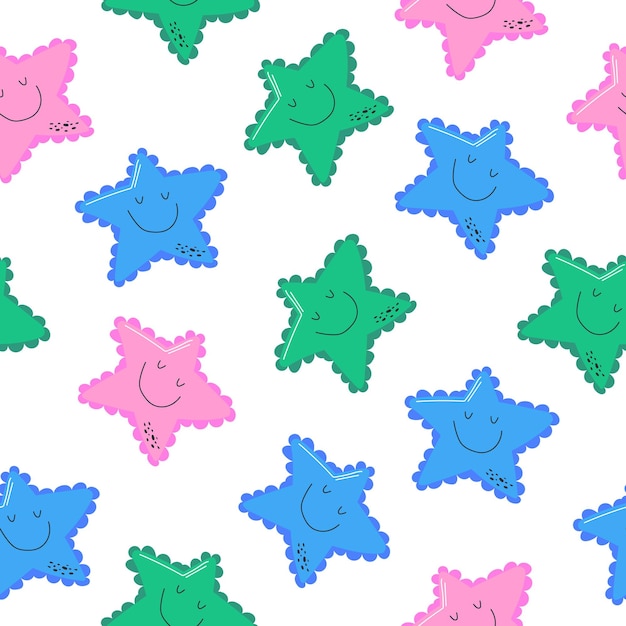 Seamless summer pattern with pink blue and green starfishes