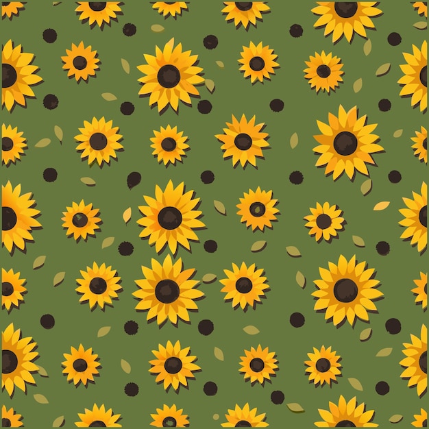 Vector seamless sun flower pattern design with army green background floral vector illustration