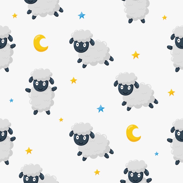 Seamless sweet dreams sheep funny animal pattern