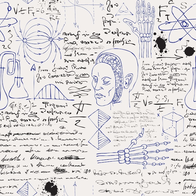 seamless texture background in the style of sketches from the diary of a scientist inventor