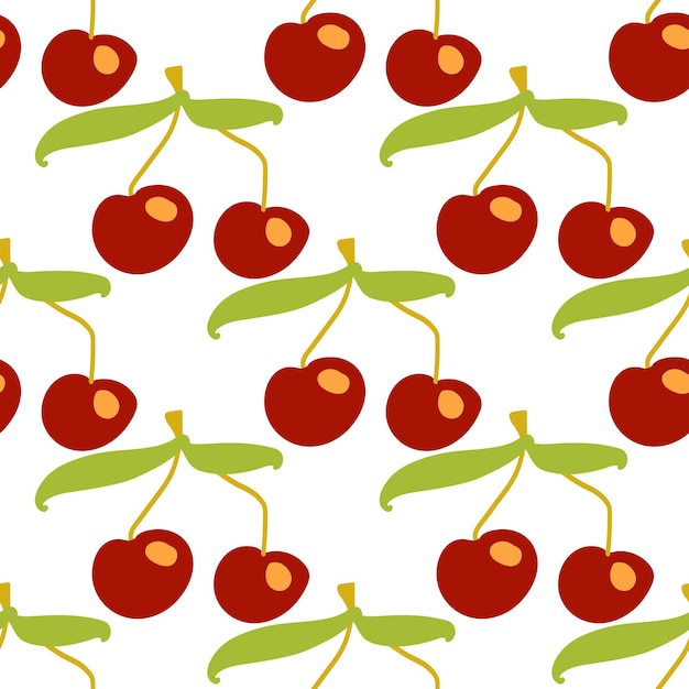 Seamless texture Decorative background design with summer cherry fruits Colorful vector pattern for textile stationery wallpaper wrapping paper web scrapbook