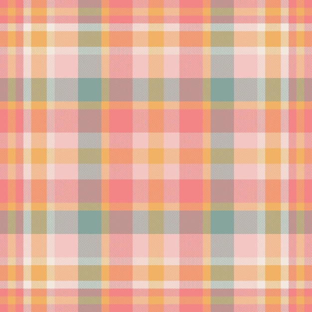 Seamless texture textile of pattern plaid tartan with a background vector check fabric in orange and light coral colors