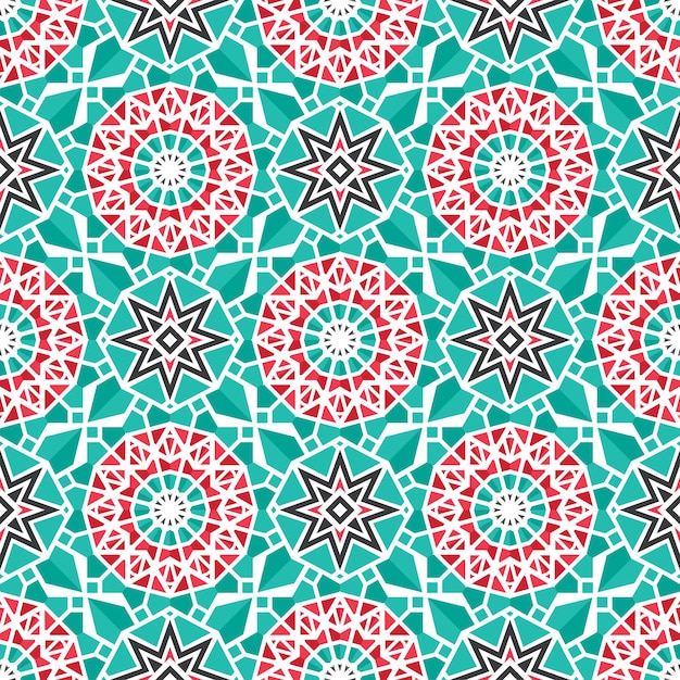 Seamless texture with arabic geometric ornament. Vector asian mosaic pattern with alternating decorative elements