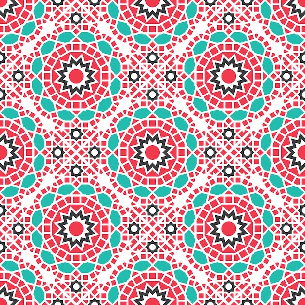 Seamless texture with arabic geometric ornament. Vector asian mosaic pattern with alternating decorative elements