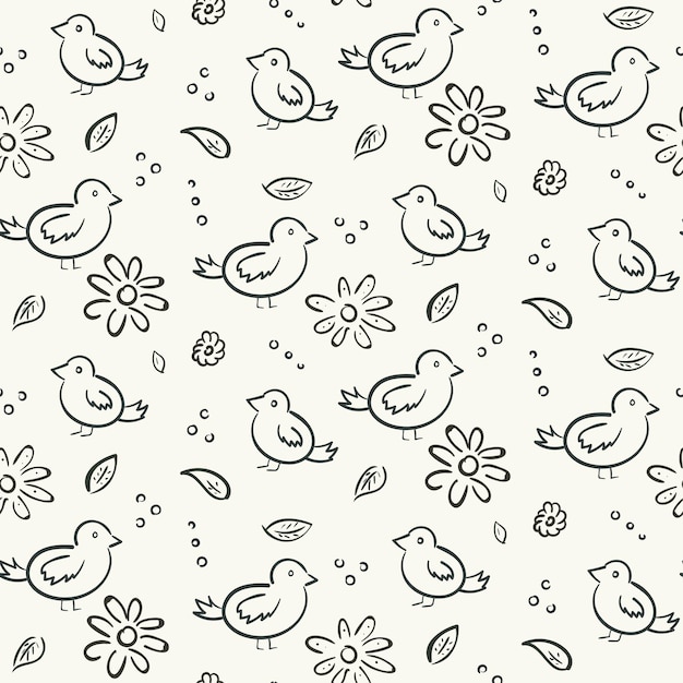 Seamless texture with birds flowers and leaves