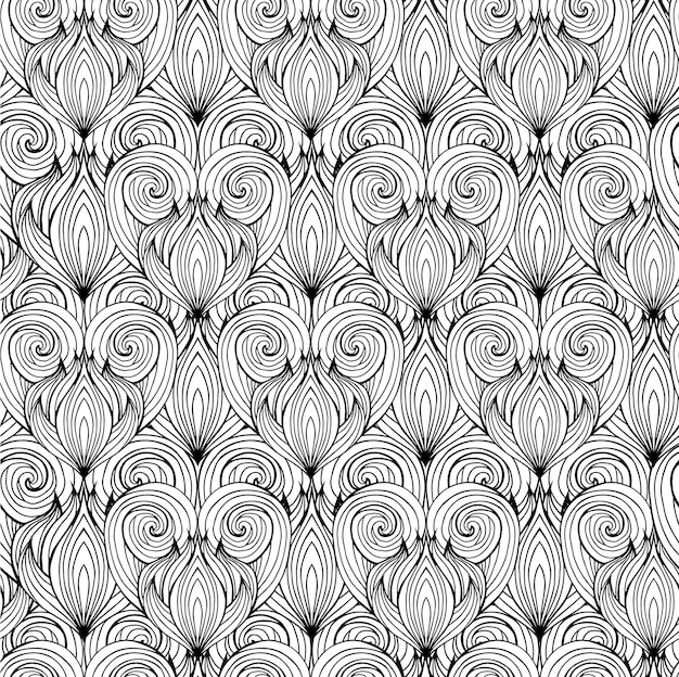 Seamless texture with black and white doodle hearts with the hai