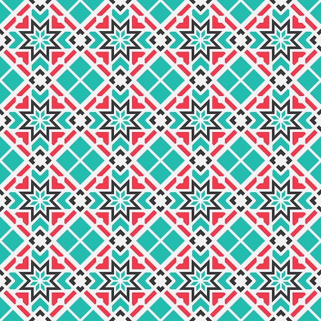 Seamless texture with colorful arabic geometric ornament Vector mosaic pattern with alternating decorative elements