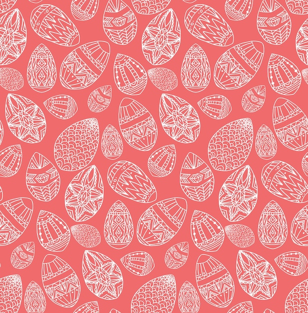 Seamless texture with festive doodle eggs with boho pattern Vec