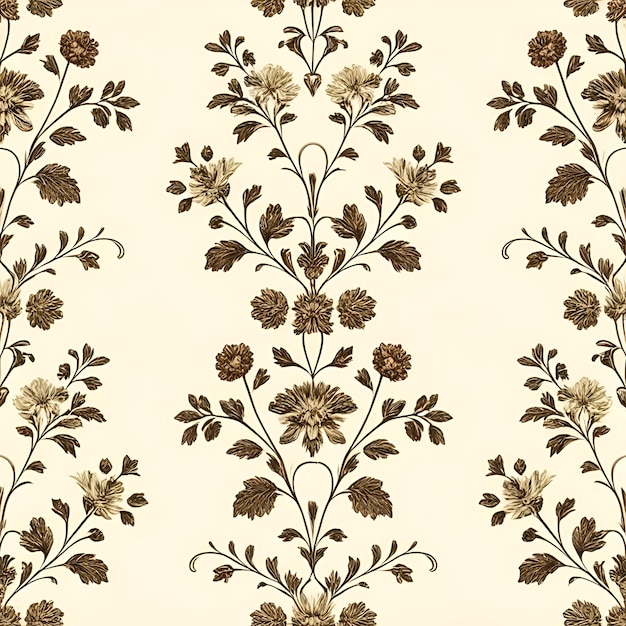 Seamless tile pattern of antique floral patterns on a cream background