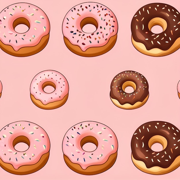 Seamless tile pattern of donuts on a bakery pink background