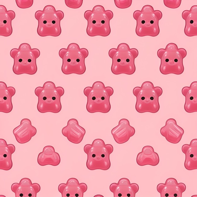 Seamless tile pattern of gummy bears on a candy pink background