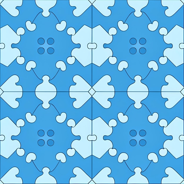 Vector seamless tile pattern of interlocking puzzle pieces on a game blue background