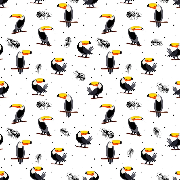 Seamless toucans on dot background Summer print paper or textile design xD