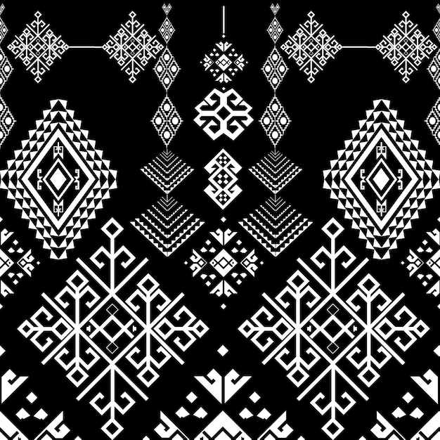 seamless tribal fabric pattern black and white background used to design fabrics for making clothes