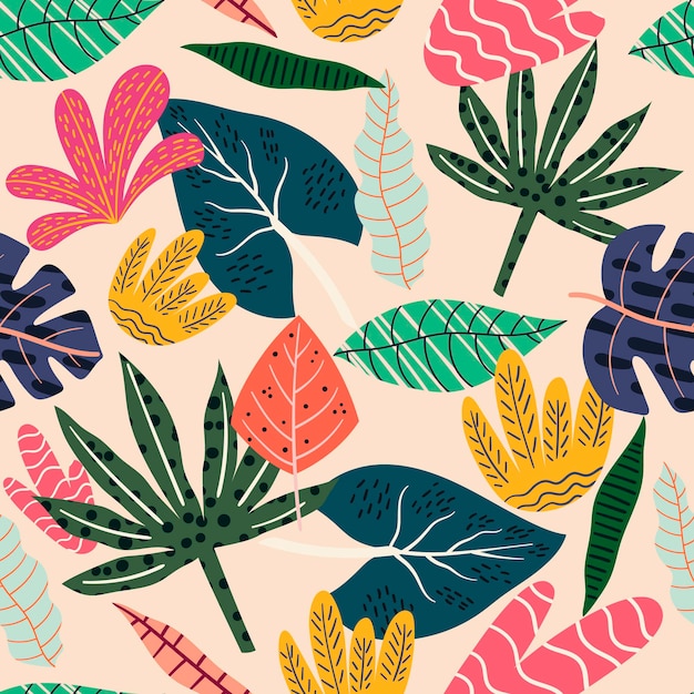 Seamless Tropical Botanical Background Wallpaper or Wrapping Paper Floral Print with Exotic Monstera and Palm Leaves