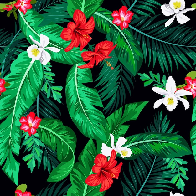 Seamless tropical bright pattern with banana leaves for textile