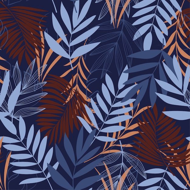 Seamless tropical pattern in light colors with leaves and plants