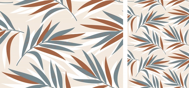  seamless tropical pattern with palm leaves