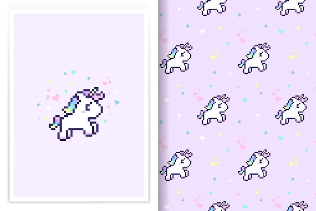 Seamless unicorn pattern with unicorn pixel art style