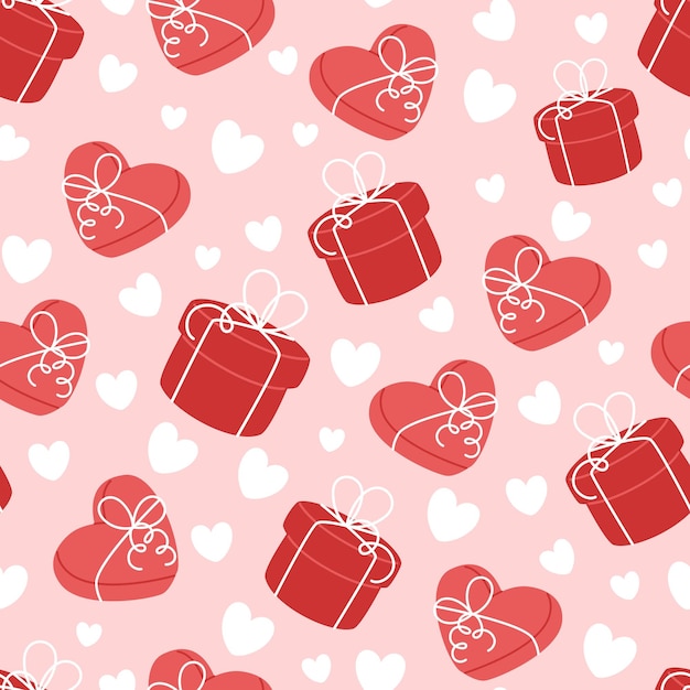 Seamless valentines day pattern with boxes in flat style