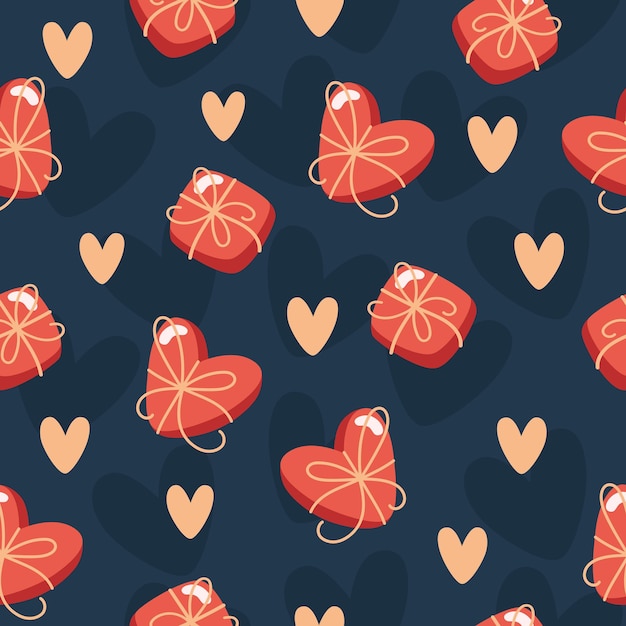 Seamless valentines day pattern with boxes in flat style