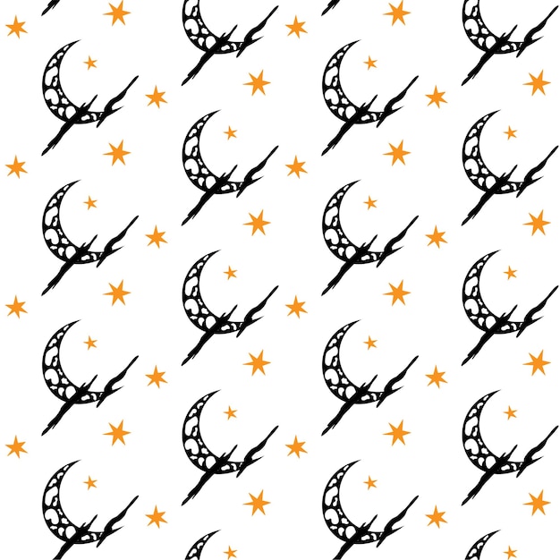 Seamless vector background for design or Halloween Moon stars and clouds on a white background