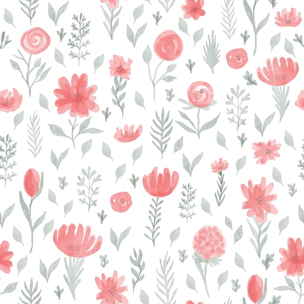 Seamless vector background of watercolor flowers