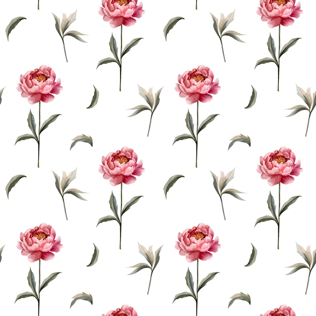 Seamless vector background with watercolor peonies Watercolor botanical seamless pattern