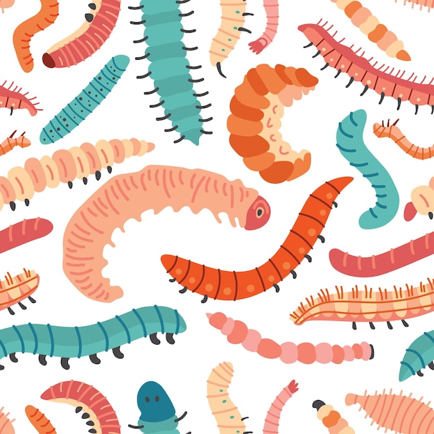 Seamless vector cute caterpillars pattern for kids