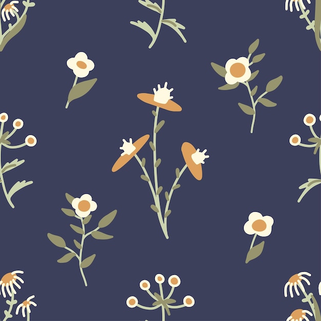 Seamless vector cute floral pattern with abstract wild flowers. Delicate botanical texture