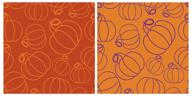 Seamless vector drawing with pumpkins. Hand-drawn doodles. Wallpaper with orange, brown background.