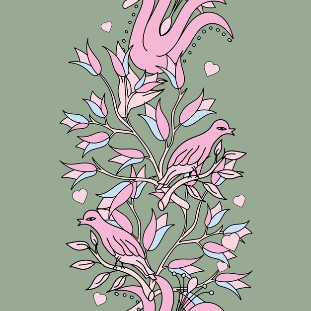 Seamless vector flower birds design pattern