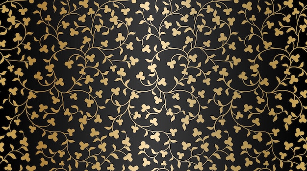 Seamless vector golden texture floral pattern. Luxury repeating damask black background. Premium wrapping paper or silk gold cloth.