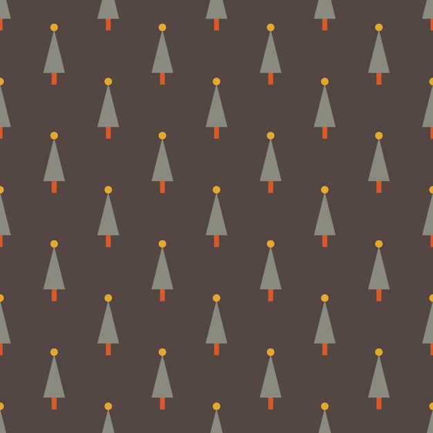 Seamless vector hello autumn bauhaus pattern with new year gray trees on chocolate brown background