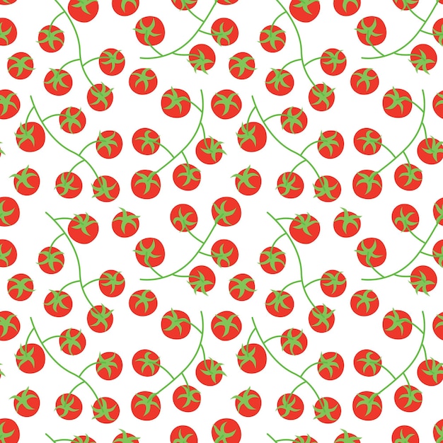 Seamless vector pattern background of tomatoes made of simple illustrations.