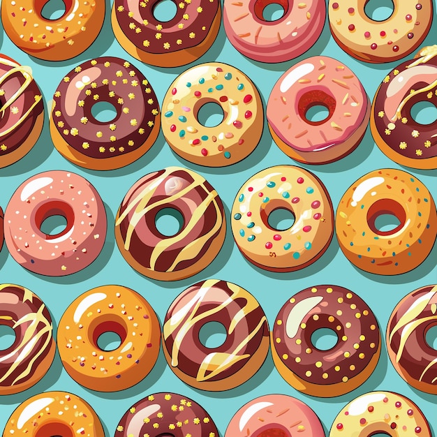 Vector seamless vector pattern background with mouthwatering donuts in vibrant hues