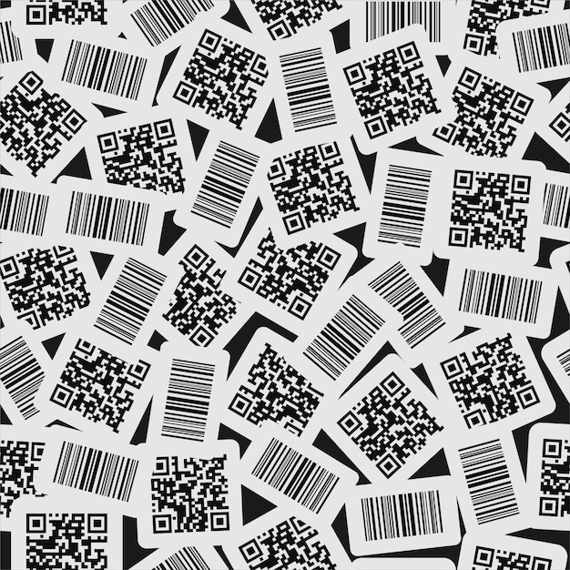 Seamless vector pattern of barcode and qr code. Texture or print. Bar code label set sticker.