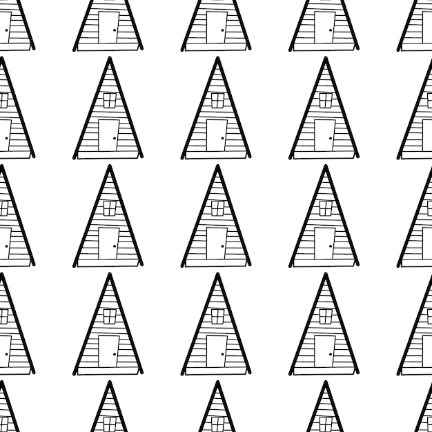 Seamless vector pattern of contour houses in doodle style on a white background