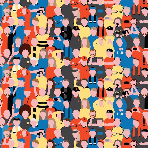 Vector seamless vector pattern of crowd people at football stadium sports fans cheering on team