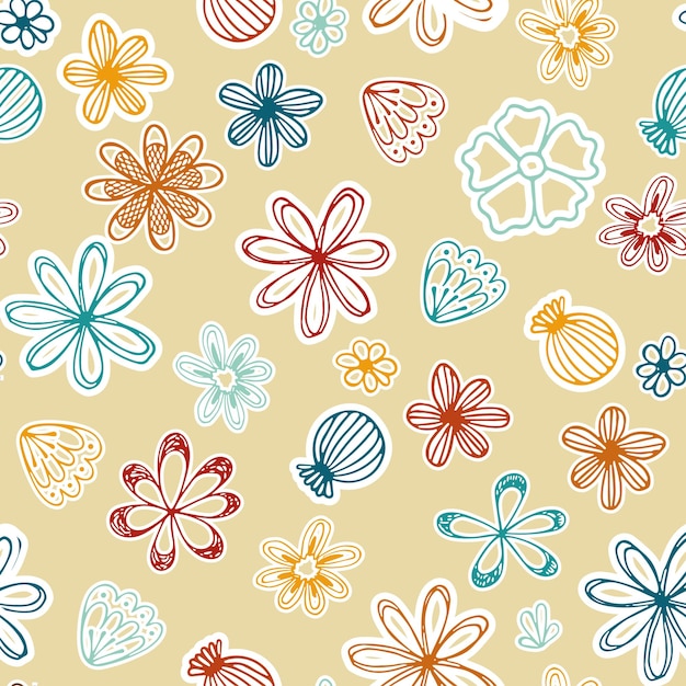 Seamless vector pattern of cute garden flowers in hand drawn doodle style For packaging design textile wrapping paper fabric