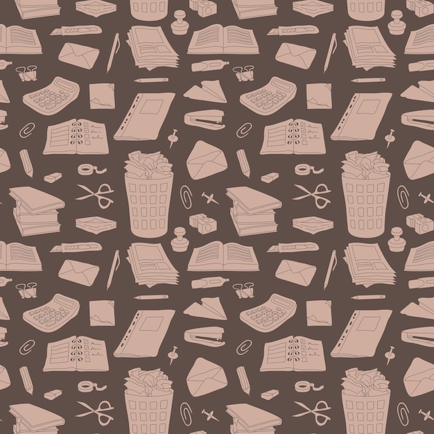 Seamless vector pattern from stationery on a brown background