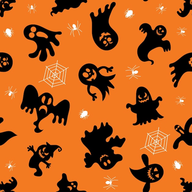 Seamless vector pattern for Halloween design Halloween symbols ghost spider in cartoon style