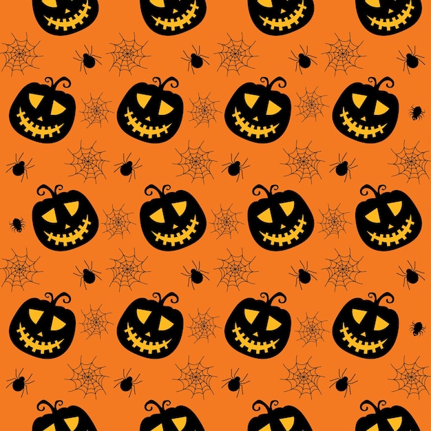 Seamless vector pattern for Halloween design Halloween symbols pumpkin spider in cartoon style