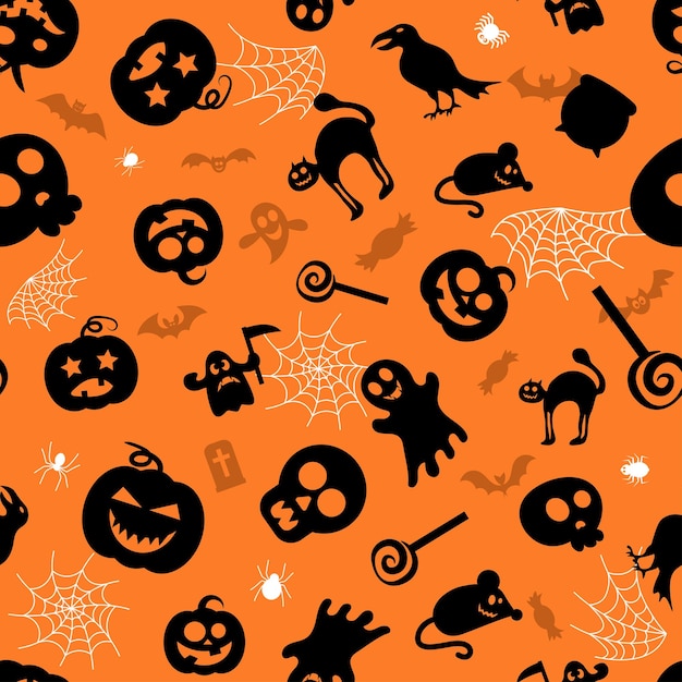 Seamless vector pattern for Halloween design Halloween symbols pumpkin spider ghost bat